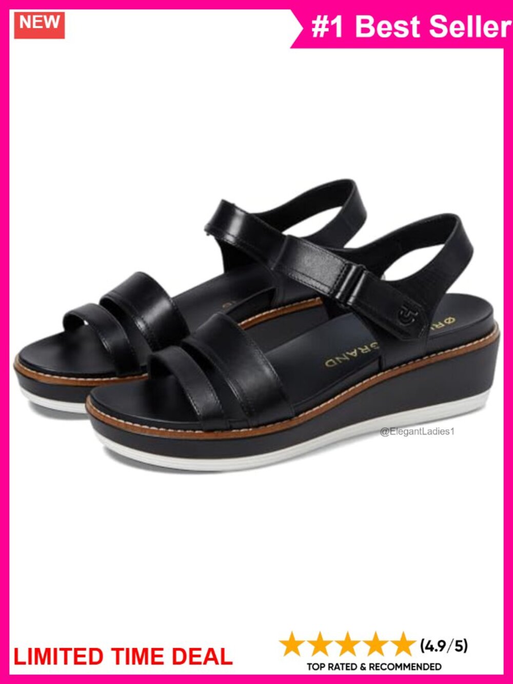 Cole Haan Originalgrand Peyton Leather Flatform Sandal - Adjustable Ankle